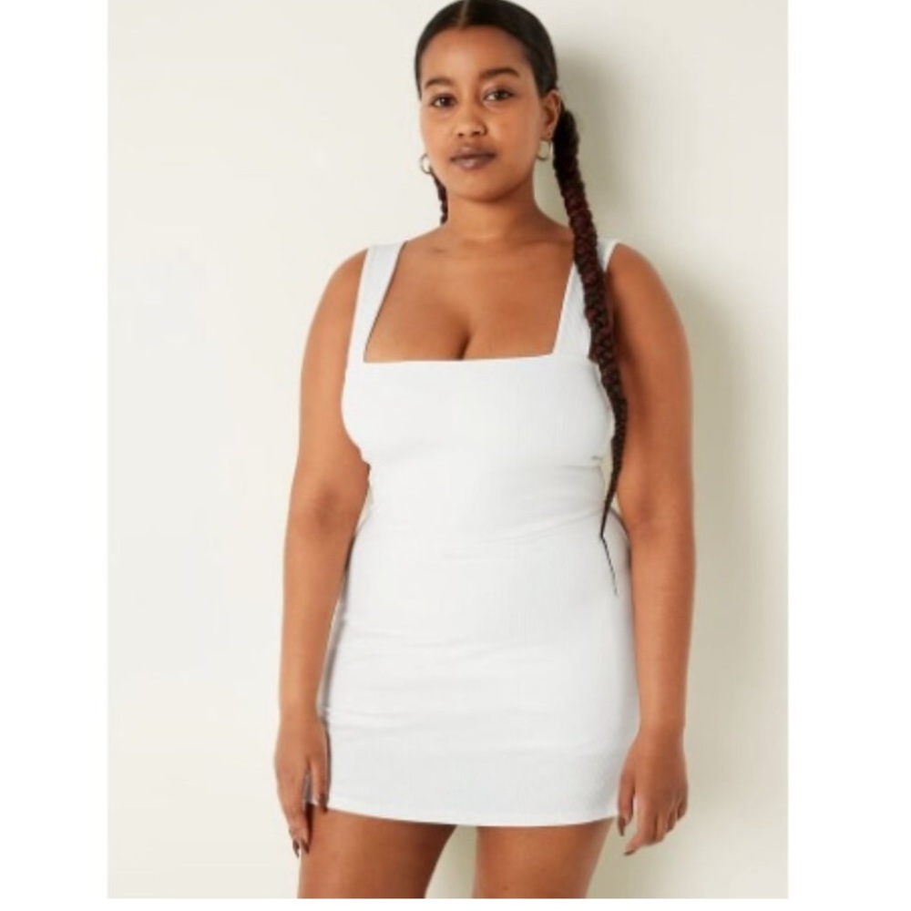 Victoria's Secret Pink Rib Romper Active Bra Top‎ Dress White Size XL MWT